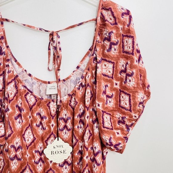 Knox Rose Women's Dress Extra Small Pink Short Sleeve Tiered Midi Ruffle Scoop N - Picture 2 of 7